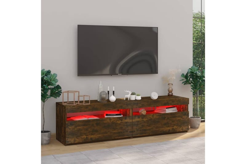 TV-benk med LED-lys 2 stk røkt eik 75x35x40 cm - Brun - TV benk & mediabenk