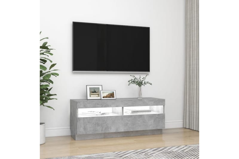 TV-benk med LED-lys betonggrå 100x35x40 cm - Grå - TV benk & mediabenk