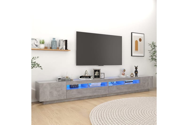 TV-benk med LED-lys betonggrå 300x35x40 cm - Grå - TV benk & mediabenk