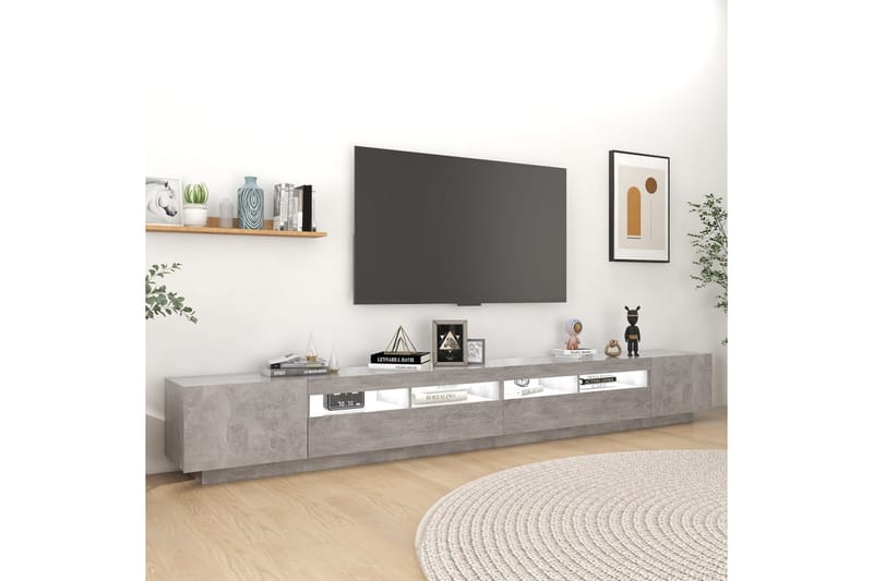 TV-benk med LED-lys betonggrå 300x35x40 cm - Grå - TV benk & mediabenk