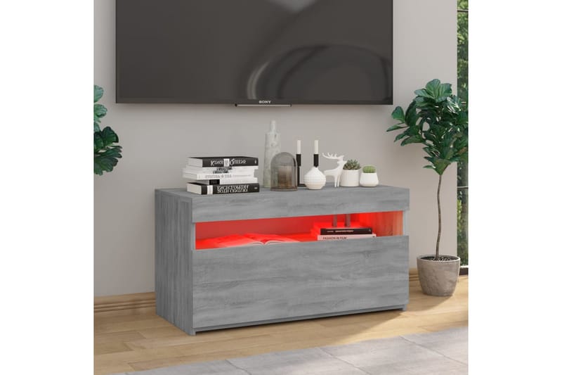 TV-benk med LED-lys grå sonoma 75x35x40 cm - Grå - TV benk & mediabenk