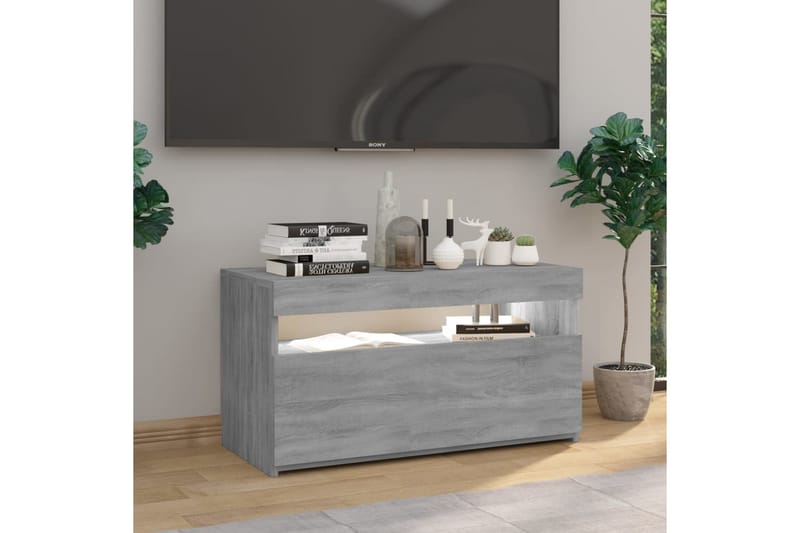 TV-benk med LED-lys grå sonoma 75x35x40 cm - Grå - TV benk & mediabenk