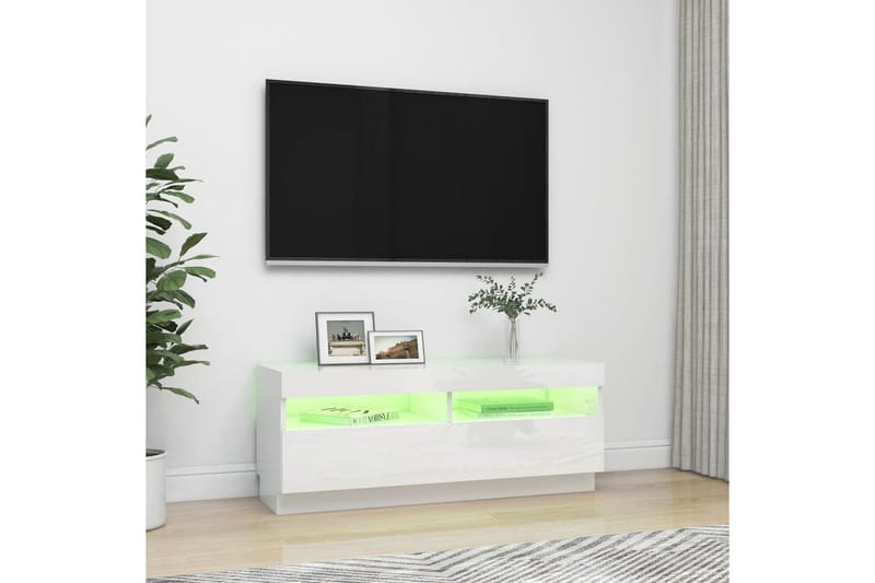TV-benk med LED-lys høyglans hvit 100x35x40 cm - Hvit - TV benk & mediabenk