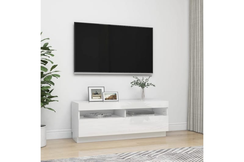 TV-benk med LED-lys høyglans hvit 100x35x40 cm - Hvit - TV benk & mediabenk