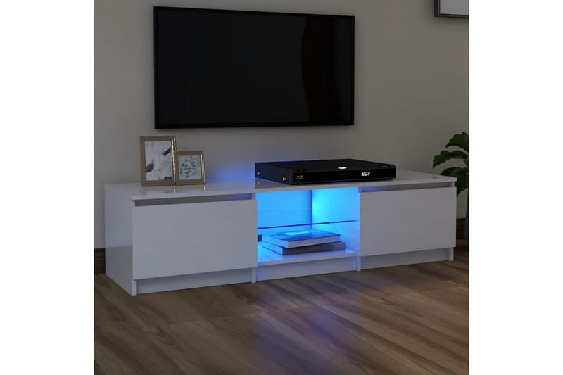 TV-benk med LED-lys høyglans hvit 140x40x35,5 cm - Hvit - TV benk & mediabenk