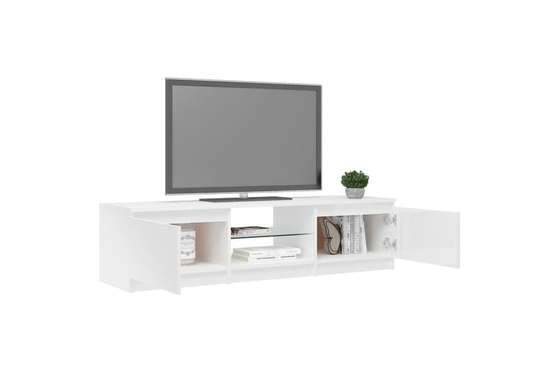 TV-benk med LED-lys høyglans hvit 140x40x35,5 cm - Hvit - TV benk & mediabenk