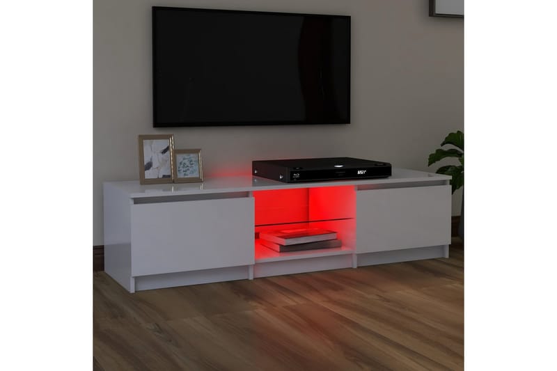 TV-benk med LED-lys h�øyglans hvit 140x40x35,5 cm - Hvit - TV benk & mediabenk