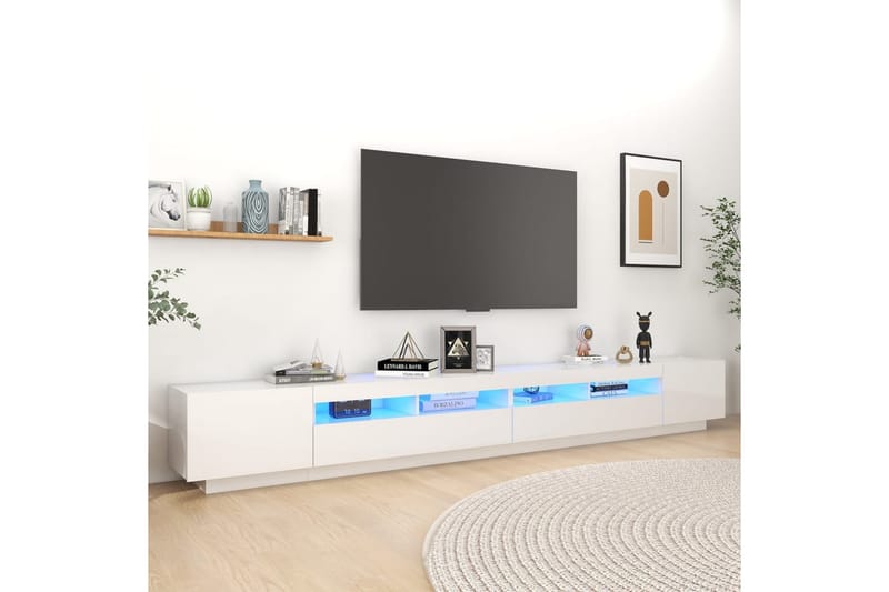 TV-benk med LED-lys høyglans hvit 300x35x40 cm - Hvit - TV benk & mediabenk
