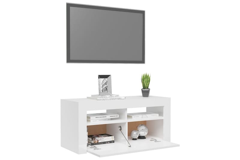 TV-benk med LED-lys høyglans hvit 90x35x40 cm - Hvit - TV benk & mediabenk