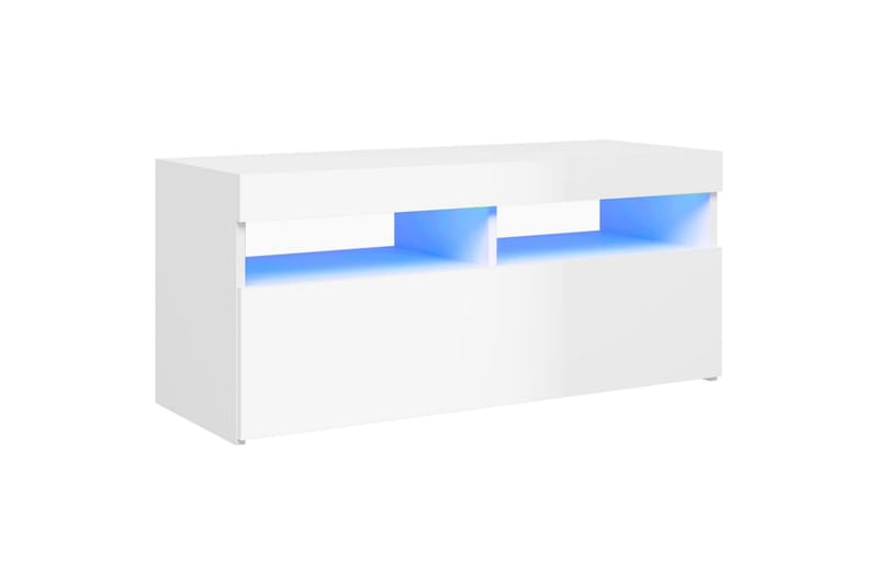 TV-benk med LED-lys høyglans hvit 90x35x40 cm - Hvit - TV benk & mediabenk