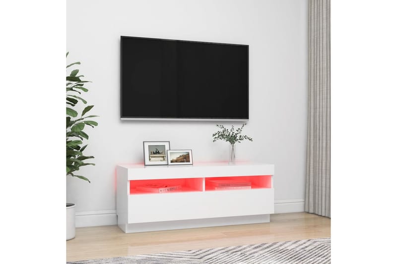 TV-benk med LED-lys hvit 100x35x40 cm - Hvit - TV benk & mediabenk