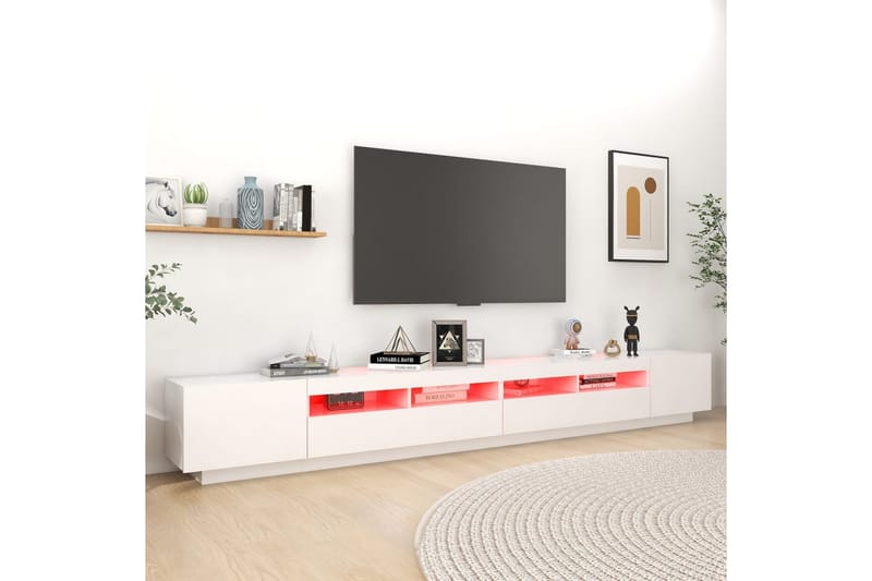 TV-benk med LED-lys hvit 300x35x40 cm - Hvit - TV benk & mediabenk