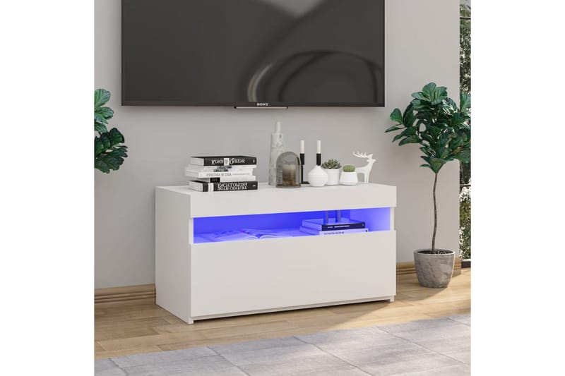 TV-benk med LED-lys hvit 75x35x40 cm - Hvit - TV benk & mediabenk