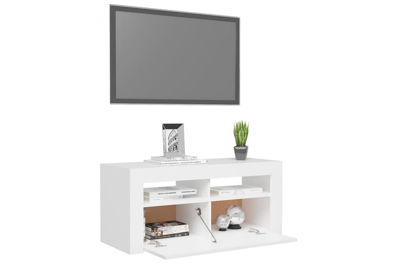 TV-benk med LED-lys hvit 90x35x40 cm - Hvit - TV benk & mediabenk