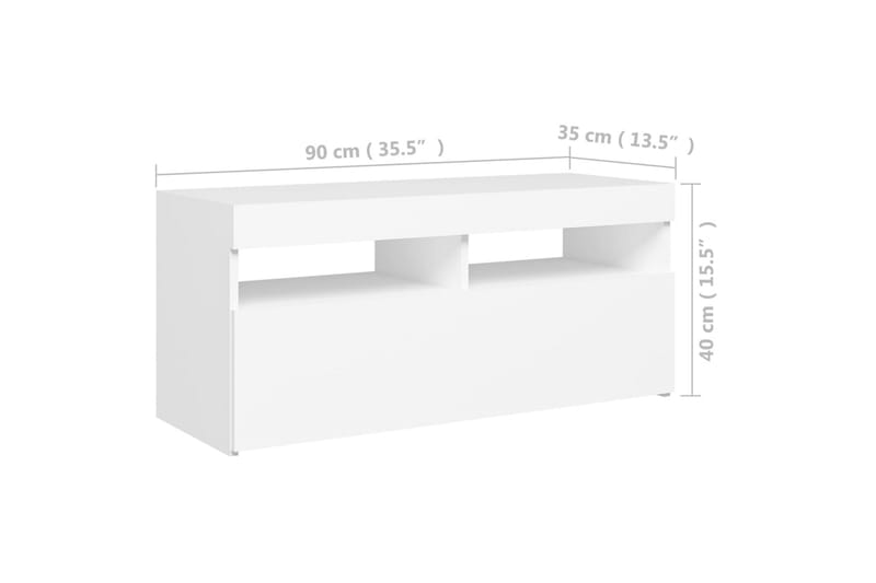 TV-benk med LED-lys hvit 90x35x40 cm - Hvit - TV benk & mediabenk