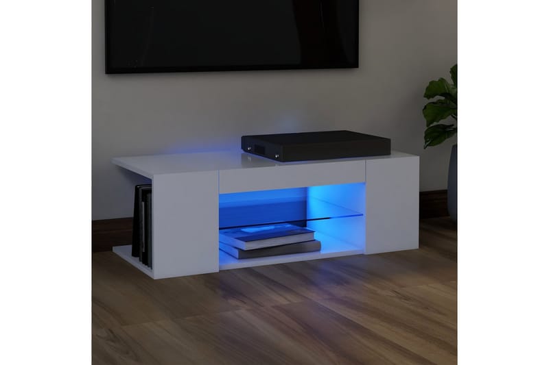 TV-benk med LED-lys hvit 90x39x30 cm - Hvit - TV benk & mediabenk