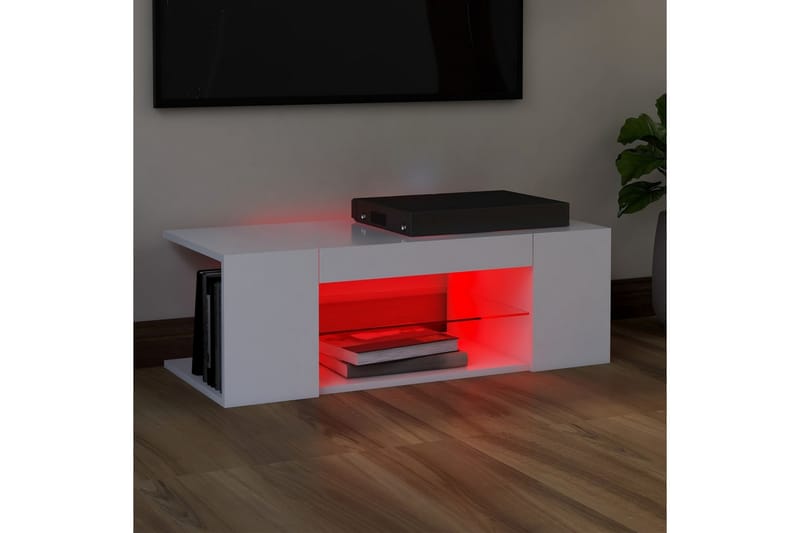 TV-benk med LED-lys hvit 90x39x30 cm - Hvit - TV benk & mediabenk