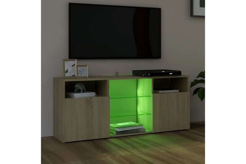 TV-benk med LED-lys sonoma eik 120x30x50 cm - Brun - TV benk & mediabenk