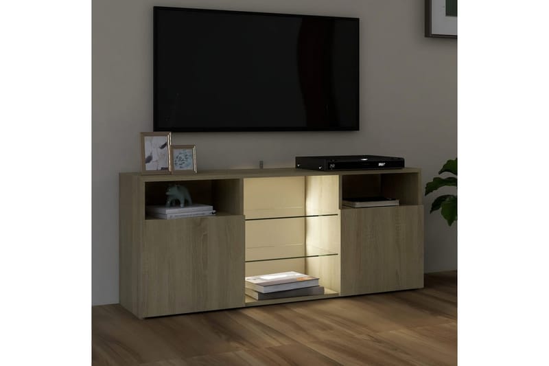 TV-benk med LED-lys sonoma eik 120x30x50 cm - Brun - TV benk & mediabenk