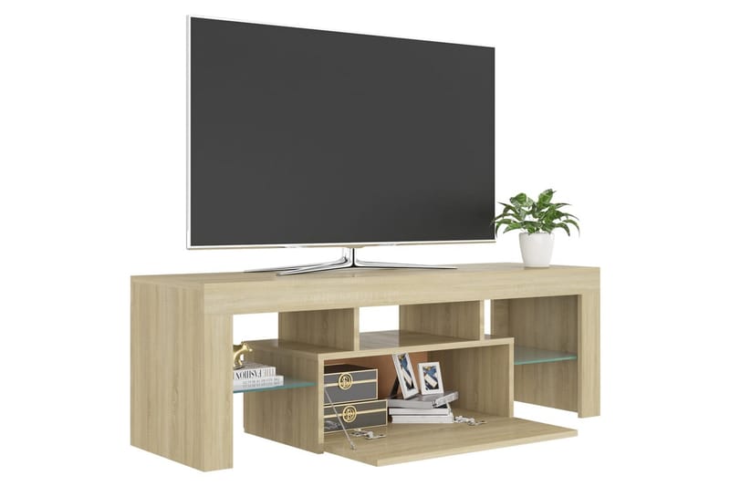 TV-benk med LED-lys sonoma eik 120x35x40 cm - Brun - TV benk & mediabenk