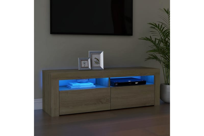 TV-benk med LED-lys sonoma eik 120x35x40 cm - Brun - TV benk & mediabenk