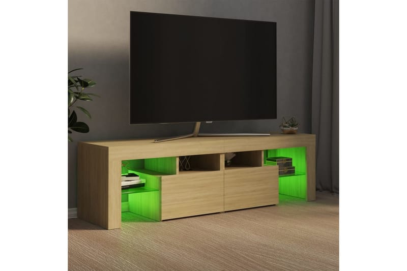 TV-benk med LED-lys sonoma eik 140x35x40 cm - Brun - TV benk & mediabenk