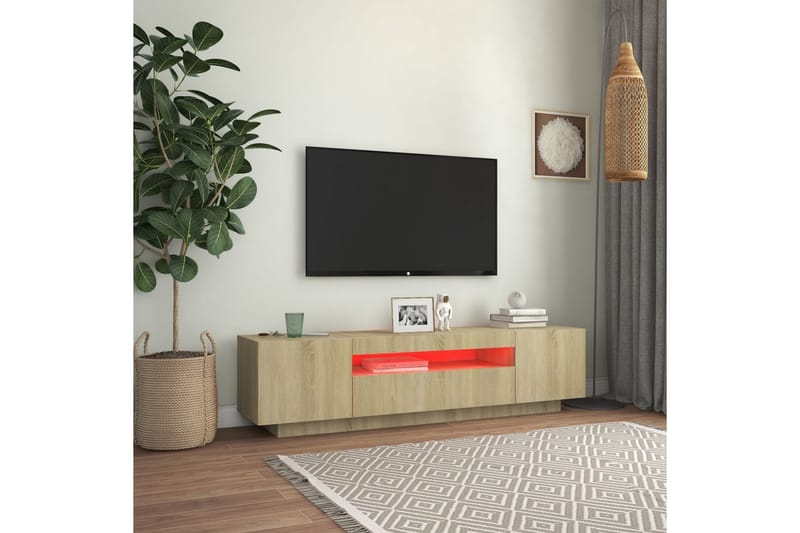 TV-benk med LED-lys sonoma eik 160x35x40 cm - Brun - TV benk & mediabenk
