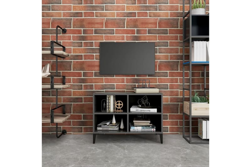 TV-benk med metallben høyglans grå 69,5x30x50 cm - Grå - TV benk & mediabenk