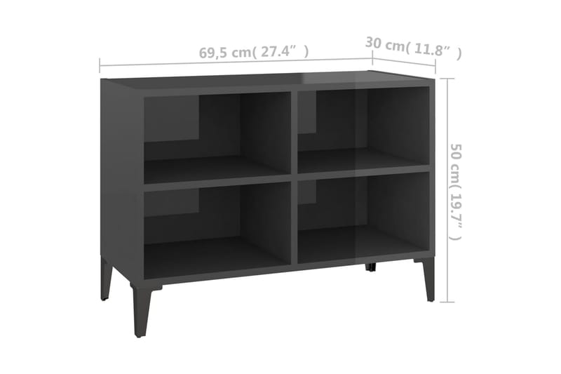 TV-benk med metallben høyglans grå 69,5x30x50 cm - Grå - TV benk & mediabenk