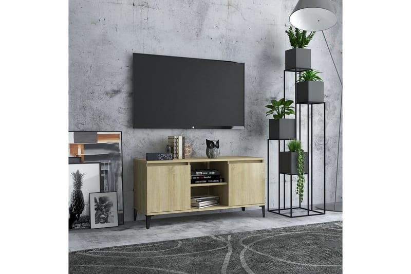 TV-benk med metallben sonoma eik 103,5x35x50 cm - Brun - TV benk & mediabenk