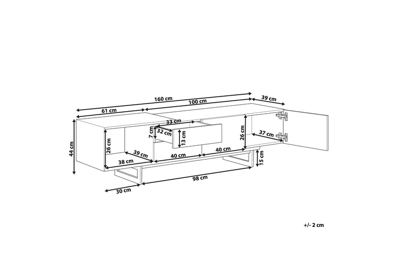 TV-benk Sticciano 160x39 cm - Lyst Tre/Svart - TV benk & mediabenk