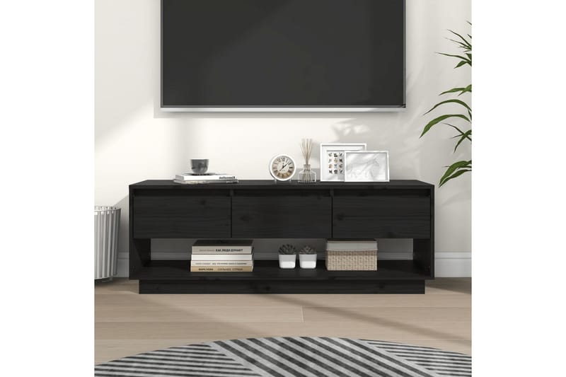 TV-benk svart 110,5x34x40 cm heltre furu - Svart - TV benk & mediabenk