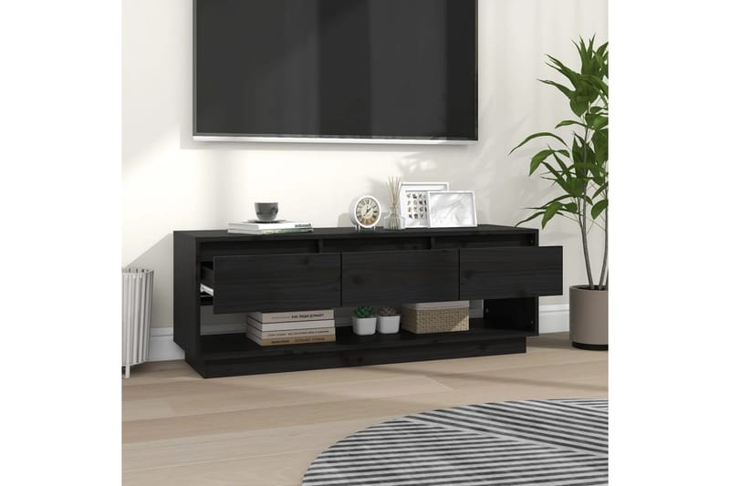 TV-benk svart 110,5x34x40 cm heltre furu - Svart - TV benk & mediabenk