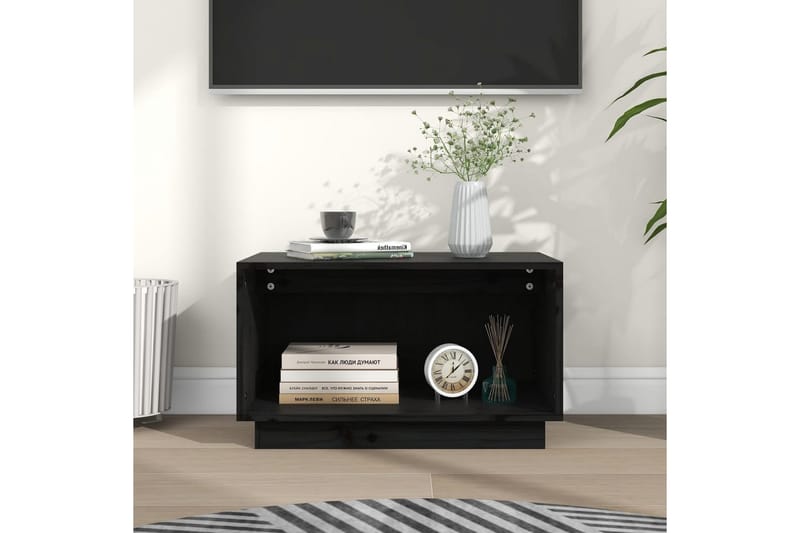TV-benk svart 60x35x35 cm heltre furu - Svart - TV benk & mediabenk