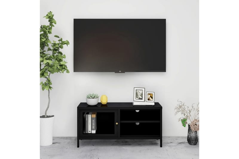 TV-benk svart 90x30x44 cm stål og glass - Svart - TV benk & mediabenk
