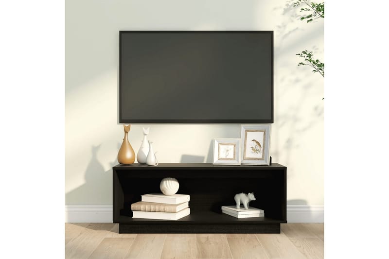 TV-benk svart 90x35x35 cm heltre furu - Svart - TV benk & mediabenk