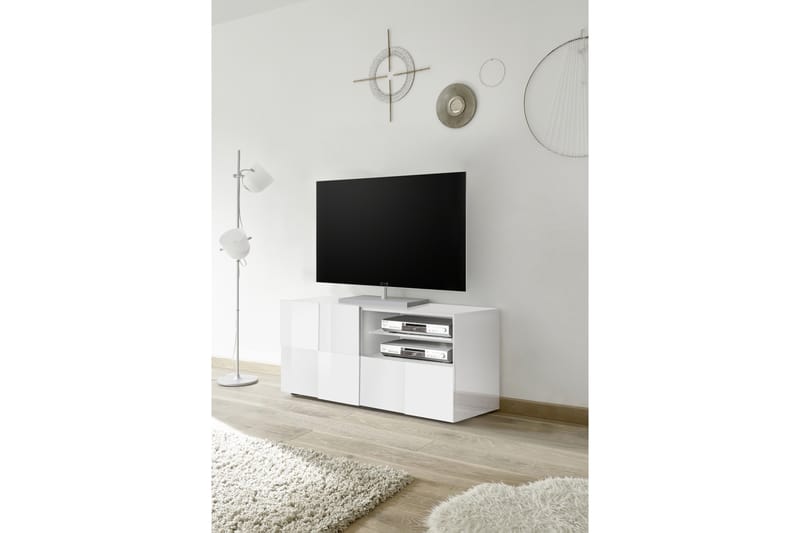 TV-benk Tabor 121 cm - Hvit Høyglanslack - Møbler - TV- & Mediamøbler - TV benk & mediabenk
