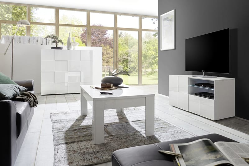 TV-benk Tabor 121 cm - Hvit Høyglanslack - Møbler - TV- & Mediamøbler - TV benk & mediabenk