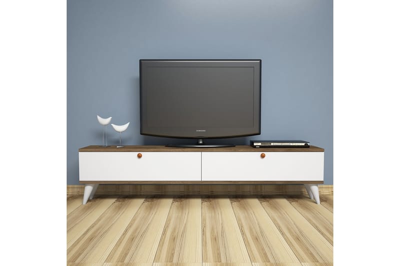TV-Benk Tyrsberget 160 cm - Hvit|Brun - Møbler - TV- & Mediamøbler - TV benk & mediabenk