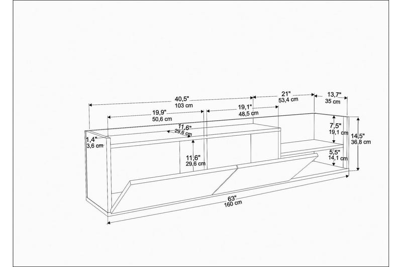 Tv-benk Urgby 160x36,8 cm - Antrasitt - TV benk & mediabenk