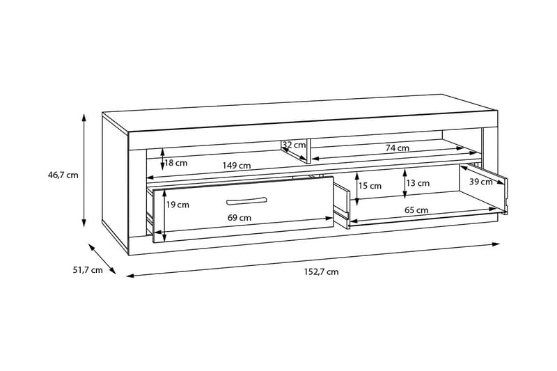 Tv-benk Uzunkop 153 cm - Grå/Hvit - TV benk & mediabenk