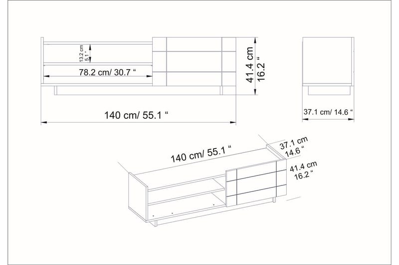 TV-benk Valantina 140 cm Dør + 3 Hyller - Hvit - TV benk & mediabenk