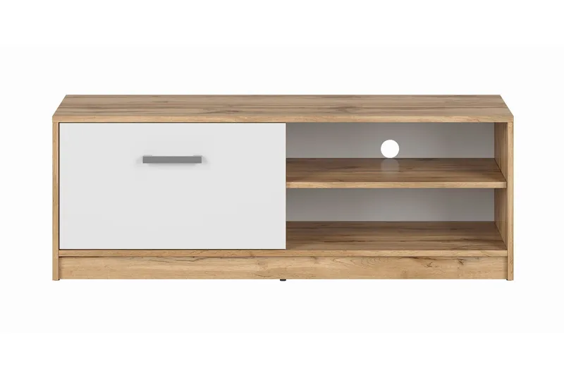 TV-benk Viella 118,5 cm - Tre/Natur/Hvit - Møbler - TV- & Mediamøbler - TV benk & mediabenk