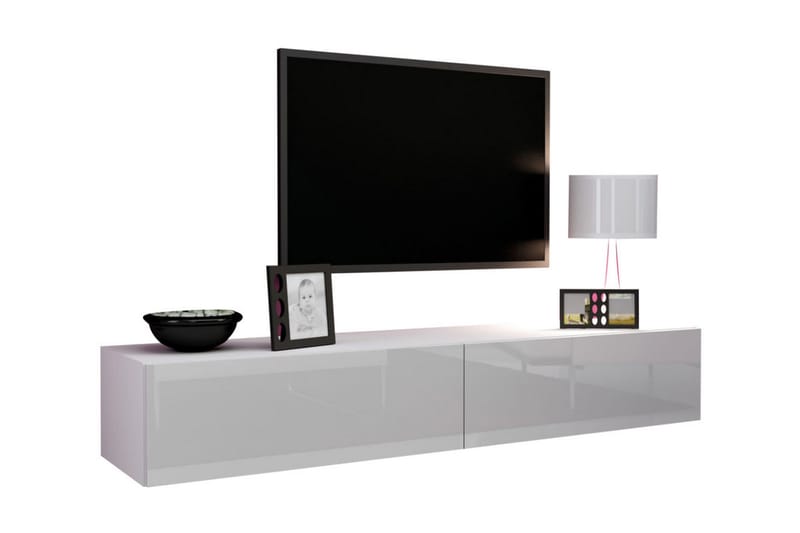 TV-benk Wishon 180 cm - Hvit/Hvit Høyglans - Møbler - TV- & Mediamøbler - TV benk & mediabenk