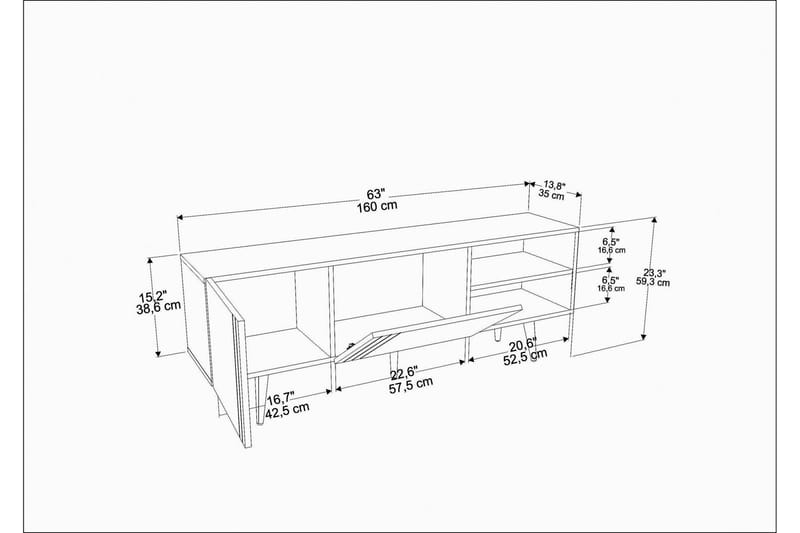 Tv-benk Zakkum 160x38,6 cm - Hvit - TV benk & mediabenk