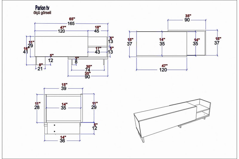 Tv-benk Zakkum 165x41 cm - Hvit - TV benk & mediabenk