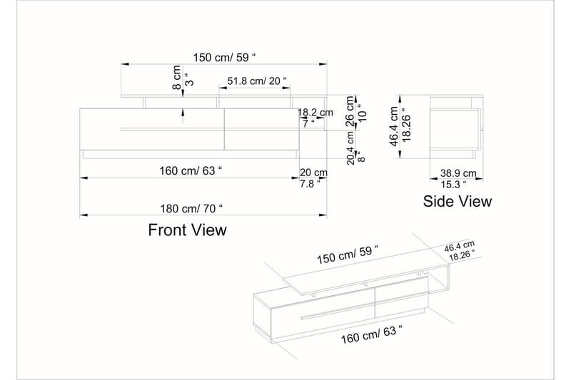 TV-benk Pianea 150 cm - Natur/Hvit - TV benk & mediabenk