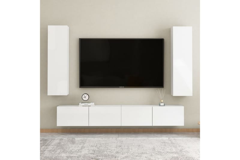 TV-benker 2 stk høyglans hvit 30,5x30x110 cm sponplate - Hvit - TV benk & mediabenk