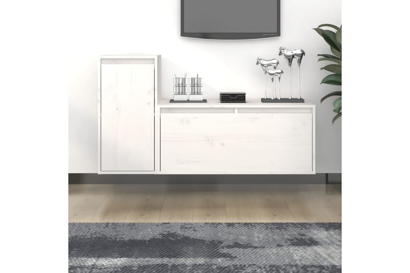 TV-benker 2 stk hvit heltre furu - Hvit - TV benk & mediabenk