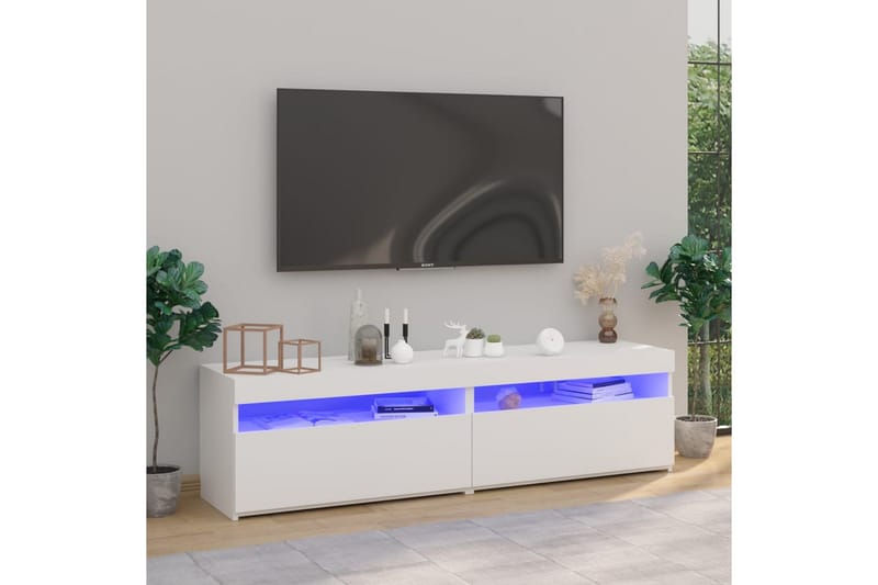 TV-benker 2 stk med LED-lys høyglans hvit 75x35x40 cm - Hvit - TV benk & mediabenk